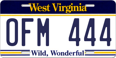 WV license plate OFM444