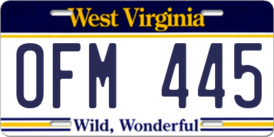 WV license plate OFM445