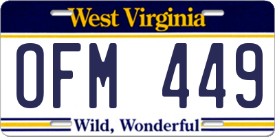 WV license plate OFM449