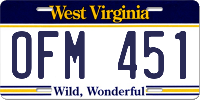 WV license plate OFM451