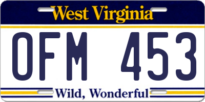 WV license plate OFM453