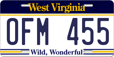 WV license plate OFM455