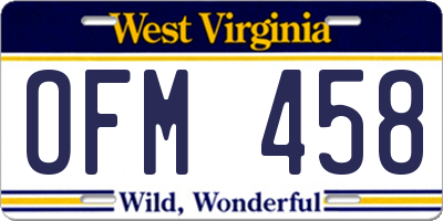 WV license plate OFM458