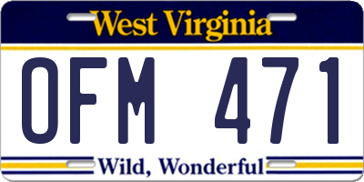 WV license plate OFM471