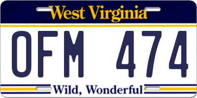 WV license plate OFM474