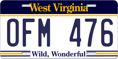 WV license plate OFM476