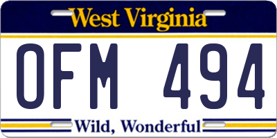 WV license plate OFM494