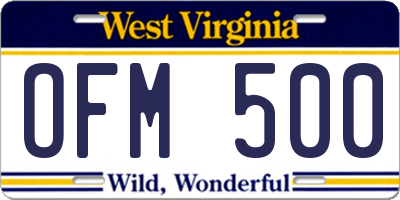 WV license plate OFM500