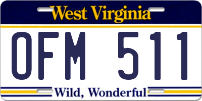 WV license plate OFM511
