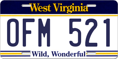 WV license plate OFM521