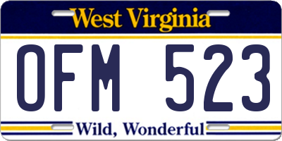 WV license plate OFM523