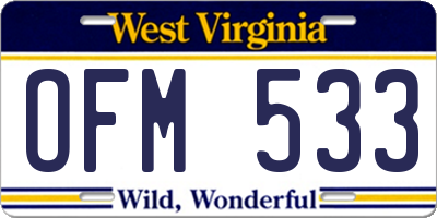 WV license plate OFM533
