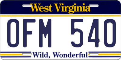 WV license plate OFM540