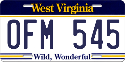 WV license plate OFM545