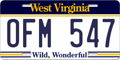 WV license plate OFM547