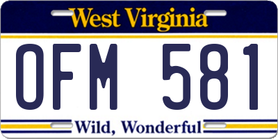 WV license plate OFM581