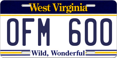 WV license plate OFM600