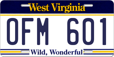 WV license plate OFM601