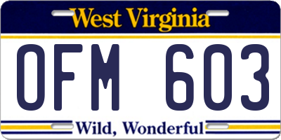 WV license plate OFM603
