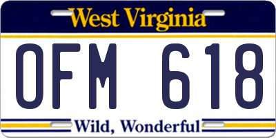 WV license plate OFM618