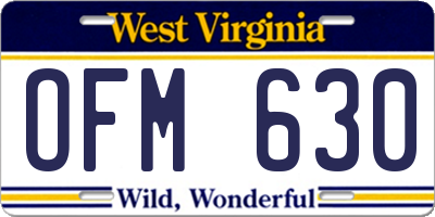 WV license plate OFM630