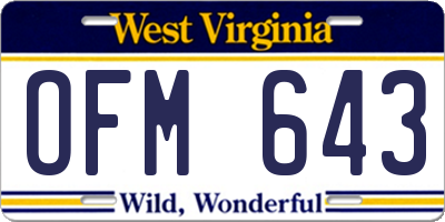 WV license plate OFM643
