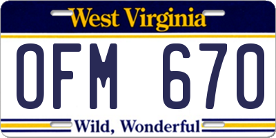 WV license plate OFM670