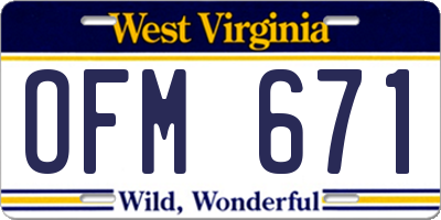 WV license plate OFM671