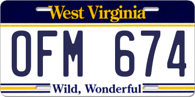 WV license plate OFM674