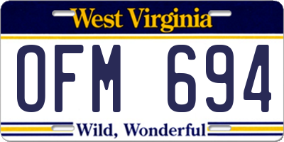 WV license plate OFM694