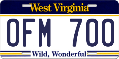 WV license plate OFM700