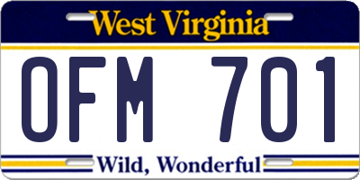 WV license plate OFM701