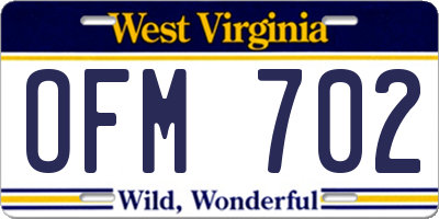 WV license plate OFM702