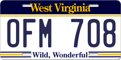 WV license plate OFM708