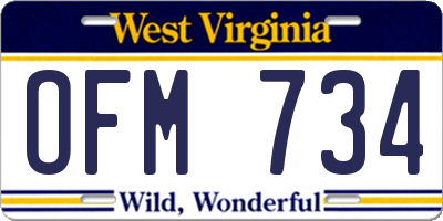 WV license plate OFM734