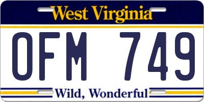 WV license plate OFM749