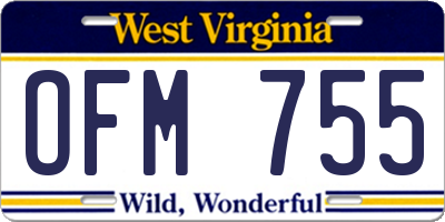 WV license plate OFM755