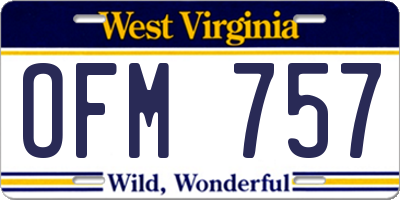 WV license plate OFM757