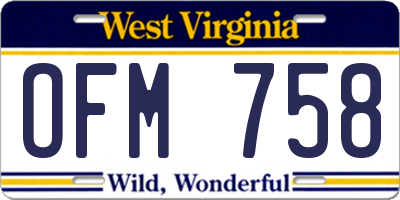 WV license plate OFM758