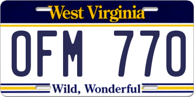 WV license plate OFM770