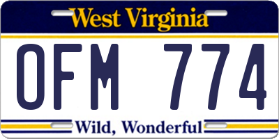WV license plate OFM774