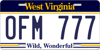 WV license plate OFM777