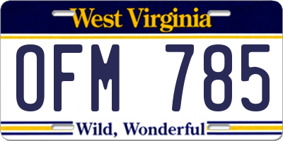 WV license plate OFM785