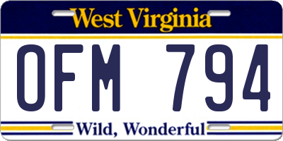 WV license plate OFM794