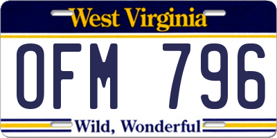 WV license plate OFM796