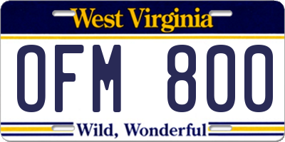 WV license plate OFM800
