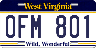 WV license plate OFM801