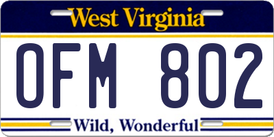 WV license plate OFM802