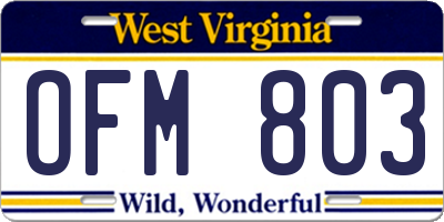 WV license plate OFM803