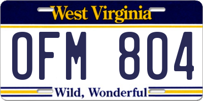 WV license plate OFM804